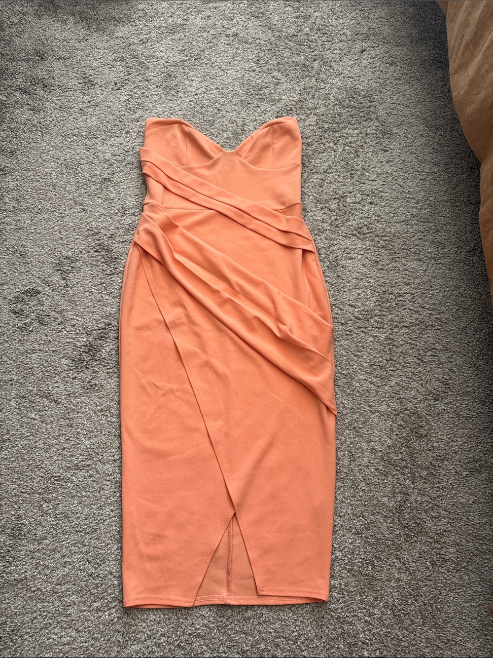ASOS Strapless Sweetheart Orange Midi Dress with Draped Waist Detail